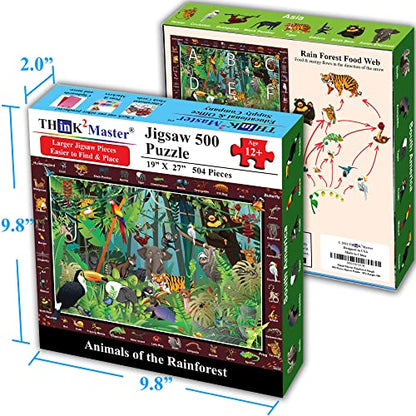 Rainforest Jungle Animals 500 Pieces vith Large Pieces Jigsaw Puzzle for Seniors