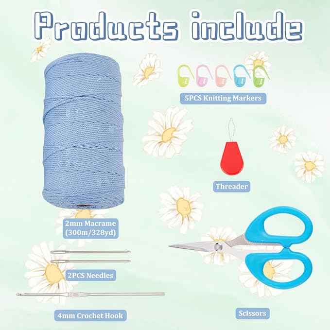 FREEBLOSS Cotton Cord Crochet Kit for Beginners Crochet Bag Making Kit DIY Crochet Shopping Bag Kit Crochet Set for Adults with Instructions Crochet Bag for Shopping Daily Use