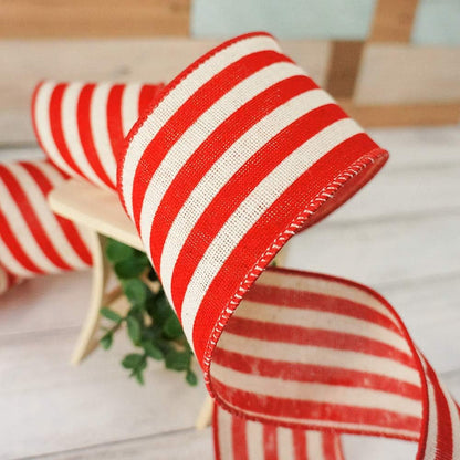 CT CRAFT LLC Striped Canvas Cotton Ribbon 2.5" x 10 Yards Ivory/Red Stripes for Thanksgiving Christmas Home Décor Gift Wrapping Outdoor Tree Topper Bow Wreath - Crafty Corner