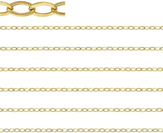 Adabele 2 Feet Real 1/20 14K Gold Filled Unfinished Flat Cable Link Chain 1.3mm (0.06 Inch) Thin Small Bulk Non Tarnish for DIY Craft Jewelry Making KG2-R1