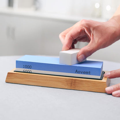 Knife Sharpening Stone, Premium Knife Sharpening Kit, 2 Side Grit 1000/6000 Whetstone, Wet Stone, Nonslip Base, Angle Guide and Flattening Ston e