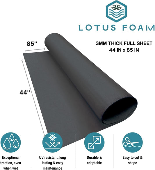 LotusFoam Large 3mm EVA Foam Sheet - 44"x 85" High Density Foam 130 kg/m3 for Cosplay, Costumes, Crafts, Flooring, Outdoor Use - 35 Colors (Dark Grey) - Dark Grey - Crafty Corner