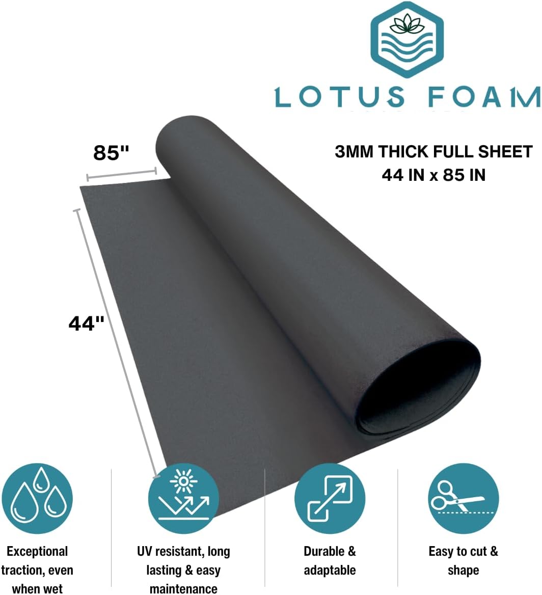 LotusFoam Large 3mm EVA Foam Sheet - 44"x 85" High Density Foam 130 kg/m3 for Cosplay, Costumes, Crafts, Flooring, Outdoor Use - 35 Colors (Dark Grey) - Dark Grey - Crafty Corner
