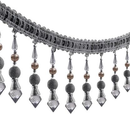 3yards Beading Fringe Trimming Long Beads Tassel Curtain Trim Ribbon Trim for Cover Edge Decorative (Gray) - Crafty Corner