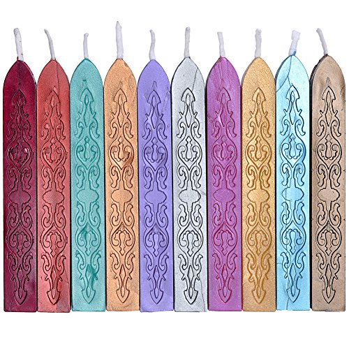 10Pcs Multi Color Sealing Wax Sticks with Wicks for Wax Seal Stamp (10 Count)
