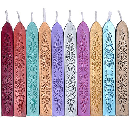 10Pcs Multi Color Sealing Wax Sticks with Wicks for Wax Seal Stamp (10 Count)