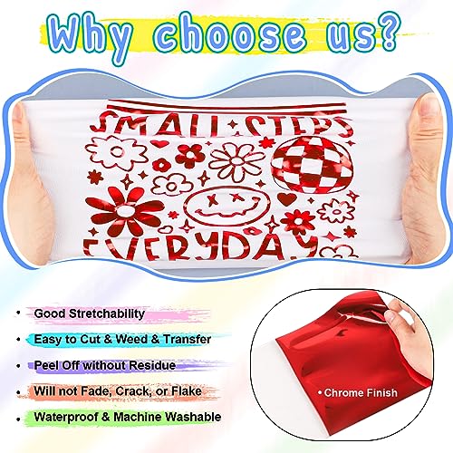 Red Metallic Foil Heat Transfer Vinyl Roll 12" x12ft Red Iron on Vinyl Chrome HTV Vinyl Easy to Cut & Weed DIY Heat Press Design for T