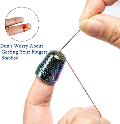ZESION 4Pcs Sewing Thimbles, Metal Thimbles for Hand Sewing Finger Protector, Quilting Craft Accessories for Knitting Needlework DIY Tools, Dazzling