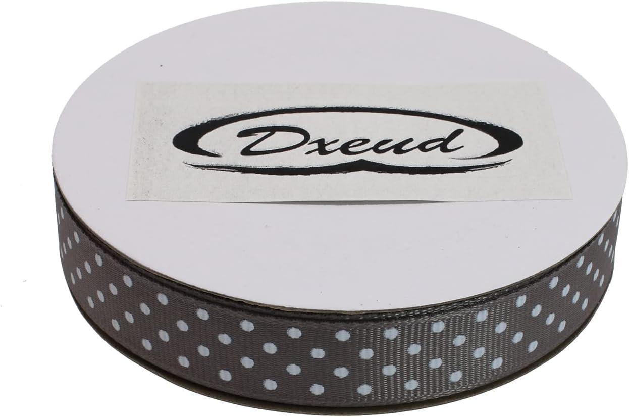 Polka Dot Grosgrain Ribbon 25 Yard Each Roll 100% Polyester (5/8", Gray) - Crafty Corner