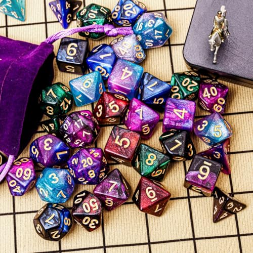 DND Dice Set 42 Pcs Polyhedral Dungeons and Dragons Rolling Dice for D&D RPG MTG Table Games Dice Bulk with Colorful Drawstring Bags and Dice Tray (49 Count)