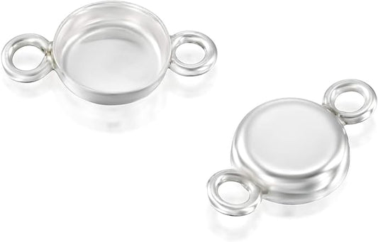 Stera Jewelry 6 Pcs 925 Sterling Silver 6mm Round Setting with 2 Loops Bezel Cup Findings for Pendants Bracelets Earrings