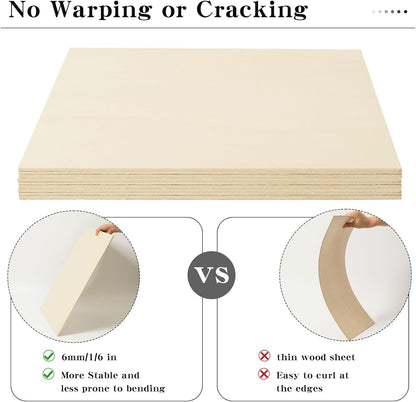 6 Pack 16 x 16 x 1/4 Inch-6mm Thick Basswood Sheets for Crafts Unfinished Plywood Sheets Boards Square Crafts Wood Sheets for DIY Laser Projects, Wood Burning, Engraving, Staining, Architectural Model