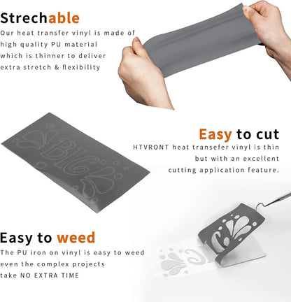 HTVRONT Silver HTV Heat Transfer Vinyl Bundle: 24 Pack 12"x12" Iron on Vinyl Sheets for T-Shirt (1 PTFE Sheet Included), PU HTV Easy to Cut & Weed for Heat Design