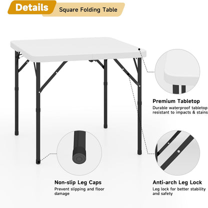 34" Square Folding Table, Portable Plastic Card Table with Handle and Removable Legs for Indoor Outdoor Picnic Party Dining Camping Wedding
