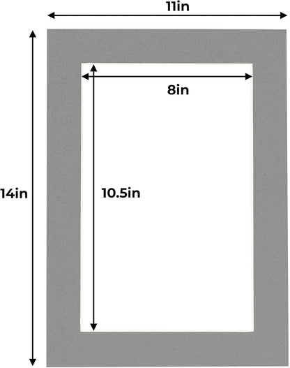 11x14 Mat for 8.5x11 Photo - Precut Mid Grey Picture Matboard for Frames Measuring 11 x 14 Inches - Bevel Cut Matte to Display Art 8.5 x 11 Inches - Acid Free ONE MAT with Backing Board & Clear Bag