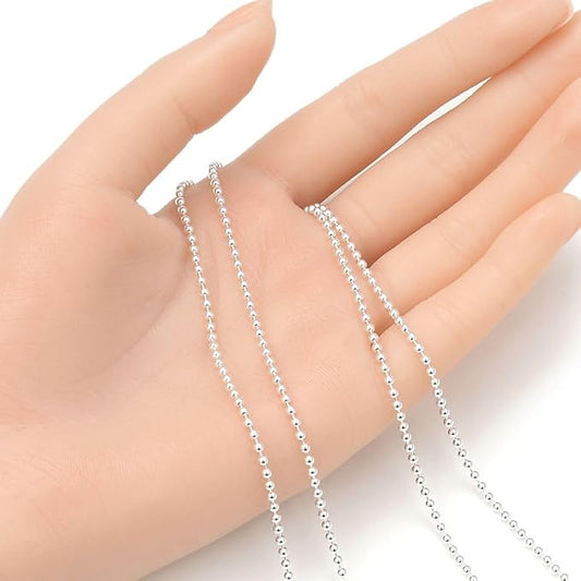Adabele 5 Feet Authentic 925 Sterling Silver Unfinished Ball Bead Chain Link 2mm Bulk Hypoallergenic Nickel Free for DIY Craft Jewelry Making SSK-C3