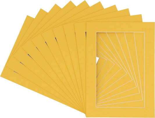 Pack of 25 Acid Free 11x14 Mats Bevel Cut for 8.5x11 Photos - Chamois Yellow Precut Matboards For Pictures, Photos, Framing - 4-ply Thickness