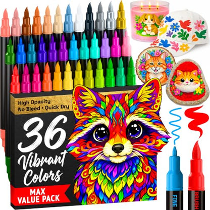 36 Dual Tip Acrylic Paint Marker Pens for Drawing (36 Count)