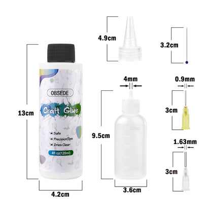 OBSEDE Clear Craft Glue for Crafts, Bundle with 50ml Precision Bottle, 2 Metal Needle Tips, Applicator Cap, and Cleaning Pin (6 Items) - Dries Clear for Paper Crafting Scrapbooking and Card Making