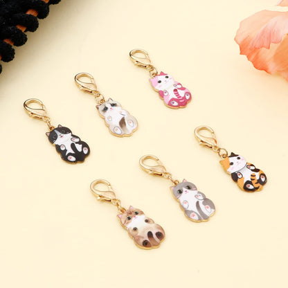 DoreenBeads 6Pcs Cat Stitch Marker Charms for Crocheting and Knitting, Locking Alloy Enamel Crochet Stitch Marker with Lobster Clasp Knitting Crocheting Accessories Gold