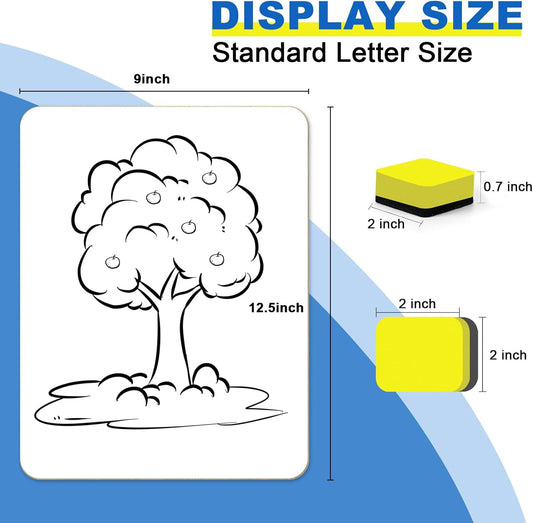 Dry Erase Lapboards, HERKKA 15 Pack Double Sided Small Dry Erase Whiteboards 9 x 12.5 Inch with 15 Erasers, Small Dry Erase Boards for Classroom Teacher Supplies, Personal White Boards for Students