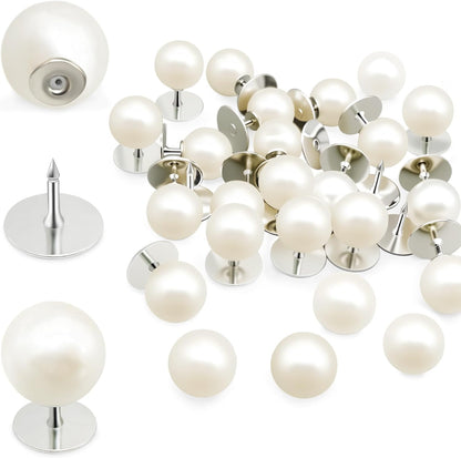 50 Sets Pearl Buttons No Sew Buttons for Clothes, 10mm Pearl Brooch Pins Reusable for Women, White Safety Pins for Dresses, Shirts, DIY Crafts, Fashion Decorative Accessories