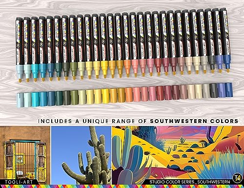 28 Southwestern Colors Acrylic Paint Pens Studio Color Series Markers Set 3mm Medium Tip (28 Count)