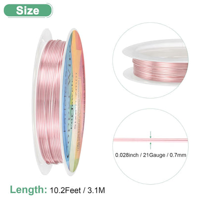 0.7 mm/21 Gauge Copper Wire for Jewelry Making, 10.2FT Copper Beading Craft Wire for Jewelry/Weaving/DIY Crafting/Planting, Color-Retaining [3.1M, Rose Gold]