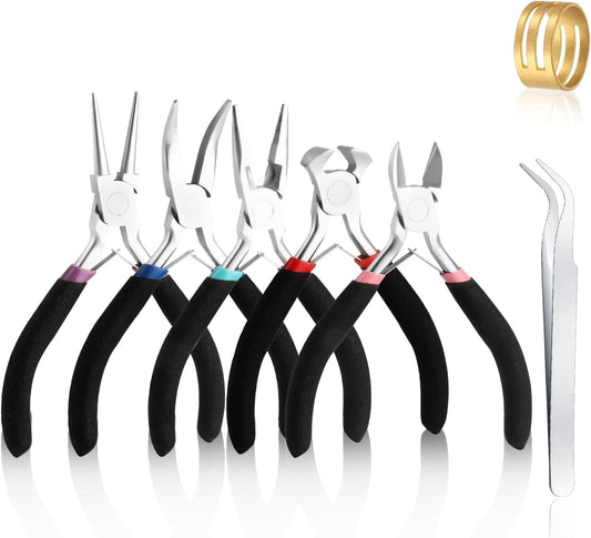 5 Pcs Jewelry Making Pliers Tools with Needle/Chain Nose Pliers, wire cutters Round Nose, Bent Nose-Matte Handle,jewelry making supplies for adults - Crafty Corner