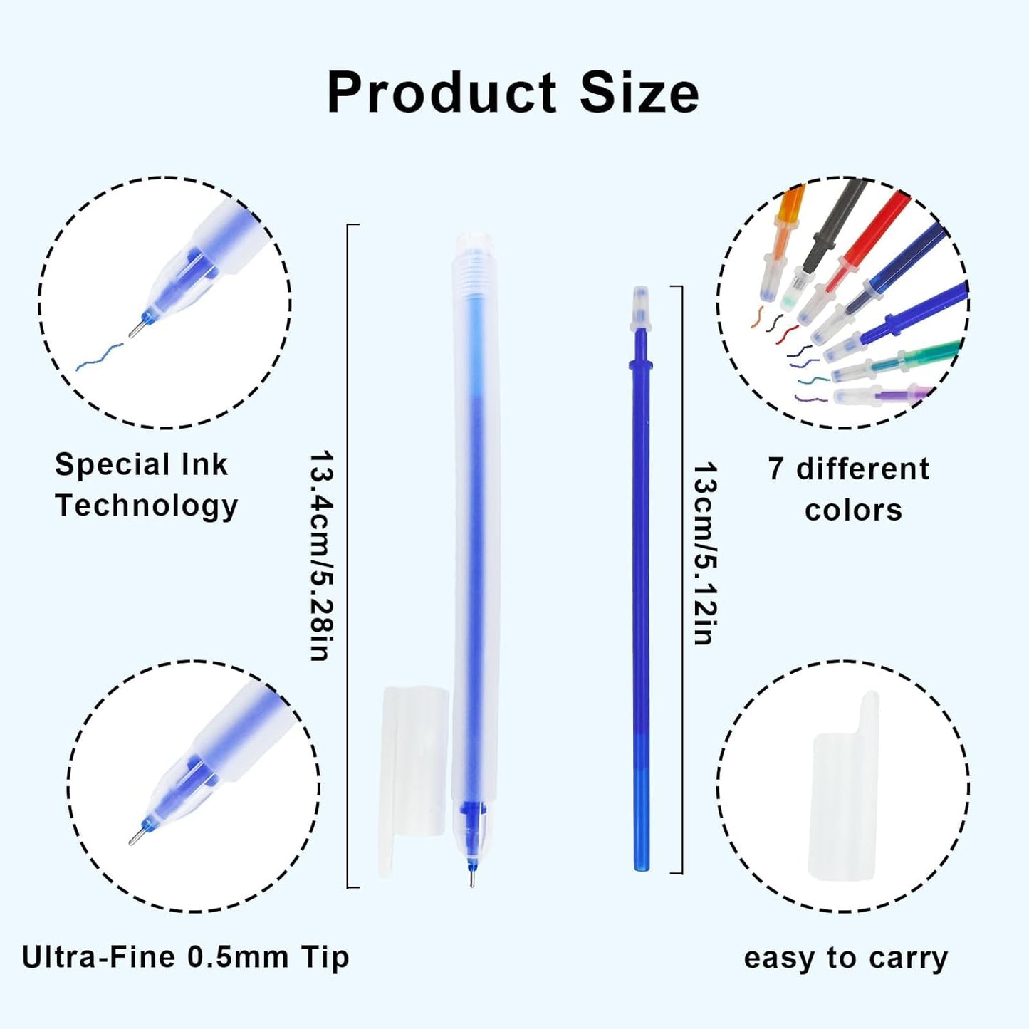 7-Color Heat Erasable Fabric Markers with 21 Refills, Extra-Fine 0.5mm Tip for Sewing, Quilting, Embroidery, Crafts & DIY Projects