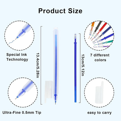7-Color Heat Erasable Fabric Markers with 21 Refills, Extra-Fine 0.5mm Tip for Sewing, Quilting, Embroidery, Crafts & DIY Projects