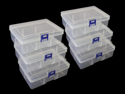 6-Piece Clear Plastic Storage Box with Snap-Tight Latch - Organizer Container for Pencils, Puzzles, Small Toys, Jewelry Making & Sewing Crafts (Small Size)