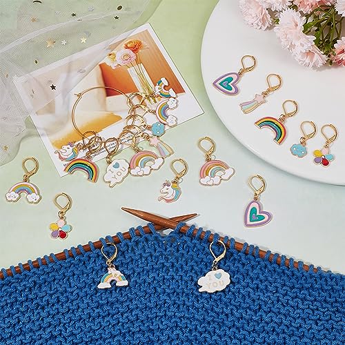 1 Box 20Pcs Knitting Stitch Markers Crochet Rainbow Colorful Leverback Charms Cute Crochet Markers for Knitting Weaving Sewing Needleworks Women DIY Craft (20 Count)