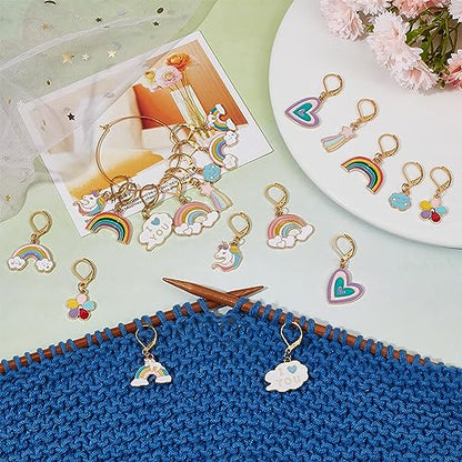 1 Box 20Pcs Knitting Stitch Markers Crochet Rainbow Colorful Leverback Charms Cute Crochet Markers for Knitting Weaving Sewing Needleworks Women DIY Craft (20 Count)