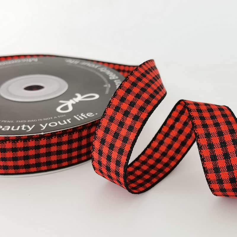 Red and Black Gingham Plaid Checked Ribbon 25 Yards Each Roll 100% Polyester