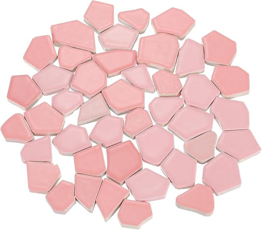 uxcell 500g/1.1LB Irregular Ceramics Mosaic Tiles, 2.3-4.2 cm Bulk Stained Ceramic Mosaic Pieces Stones Mosaic Kits for DIY Art Craft Projects Home Decor, Pink
