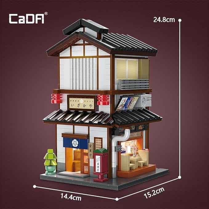CaDA Master C66019W Japanese Style Yakitori Izakaya House Building Set,City Street Brick Kit with Lights, 1195PCS Modular House Idea Collect Gift for Adults