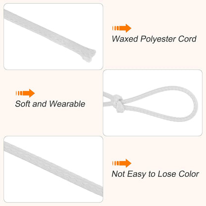 MECCANIXITY Waxed Cord 2.5mm Waxed Polyester Cord 87 Yard Wax String for Bracelet Making, Necklaces, Beading, Jewelry Making and DIY Crafts(White)