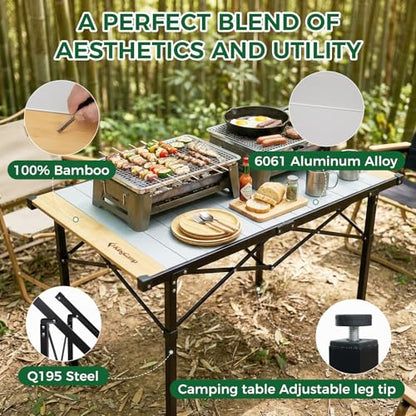 Camping Table Folding Portable Table Aluminum Roll Up Lightweight Foldable Large Camp Table for Indoor Outdoor Picnic Backyard