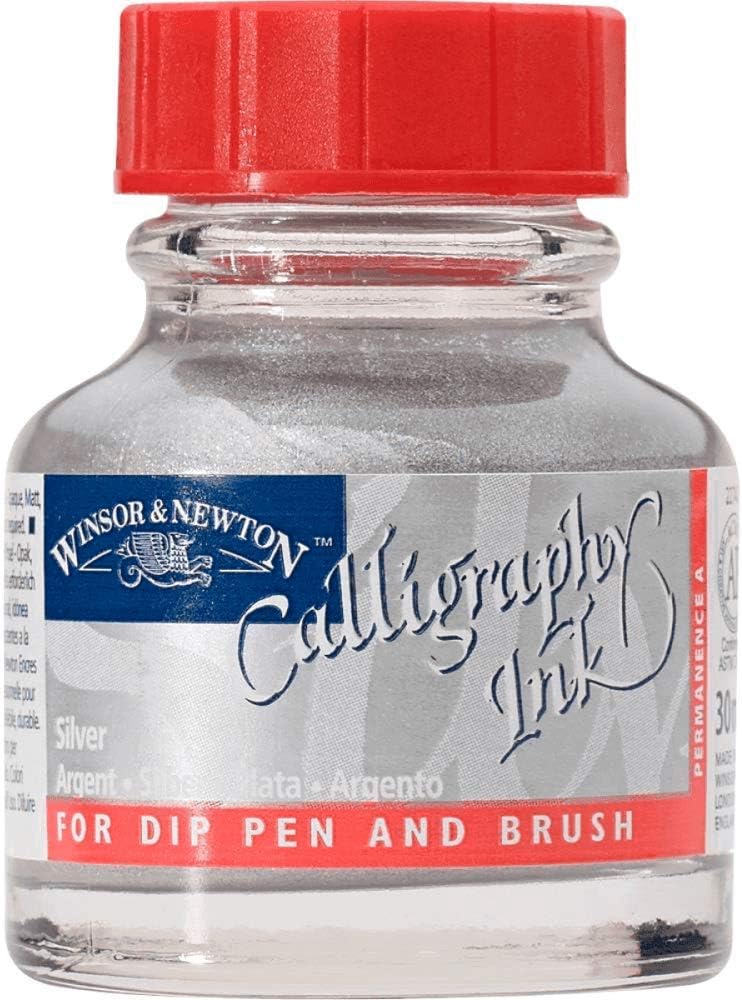 Winsor & Newton Calligraphy Ink, 30ml (1-oz) Bottle, Silver - Crafty Corner
