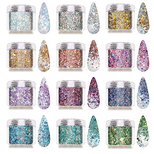 12 Colors Chunky Glitter Holographic Craft Glitter (12 Count)