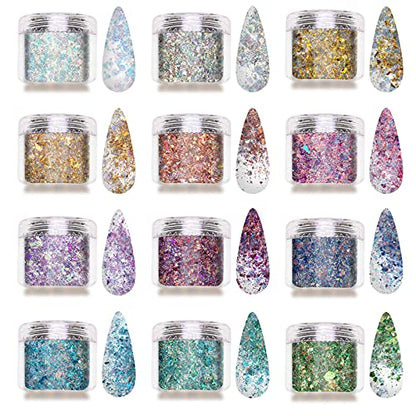 12 Colors Chunky Glitter Holographic Craft Glitter (12 Count)
