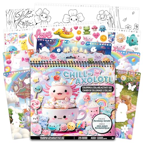Chill Axolotl Coloring & Collage Activity Set