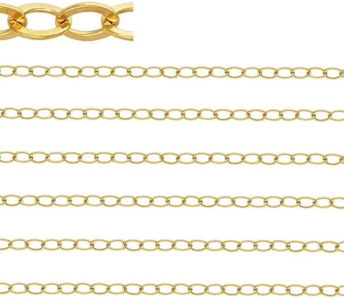 Adabele 5 Feet Real 1/20 14K Gold Filled Unfinished Cable Link Chain 2.2mm (0.09 Inch) Small Bulk Non Tarnish for DIY Craft Jewelry Making KG-G1