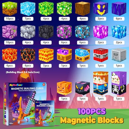 Magnetic Blocks Building Toys for 3 4 5 6 7 8 9 10 11 12 13 Year Old Boys Girls (100 Count)