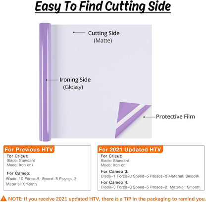 HTVRONT HTV Vinyl Rolls Heat Transfer Vinyl - 12" x 5ft Lilac HTV Vinyl for Shirts, Iron on Vinyl for All Cutter Machine - Easy to Cut & Weed for Heat Vinyl Design (Lilac)