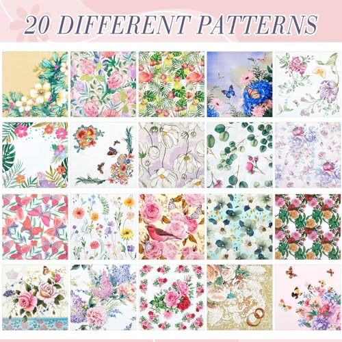 20 Pack Decoupage Napkins Floral Cocktail Decorative Paper Napkins (20 Count)