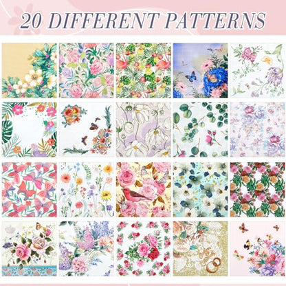 20 Pack Decoupage Napkins Floral Cocktail Decorative Paper Napkins (20 Count)