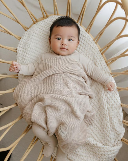 100% Organic Cotton Heritage Knit Textured Baby Quilt Blanket