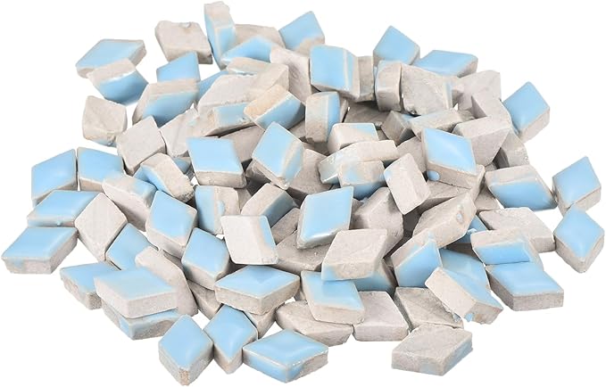 MECCANIXITY 200g Ceramic Mosaic Tiles for Crafts Bulk, Rhombic Light Blue Ceramic Tiles for Mosaic Kits Garden Stepping Stone Cup Mat